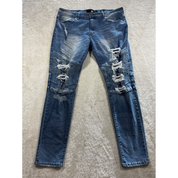 Jordan Craig Other - Jordan Craig Mens Sean Moto Distressed Slim Fit Blue Jeans 38x32 Meas: 39x31.5